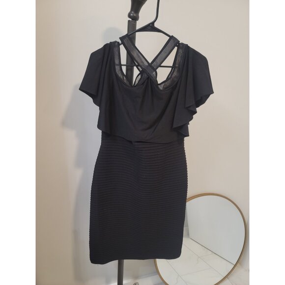 TADASHI SHOJI - CRYSTAL PINTUCK JERSEY HALTER Dress Size Medium Women's - Picture 1 of 5